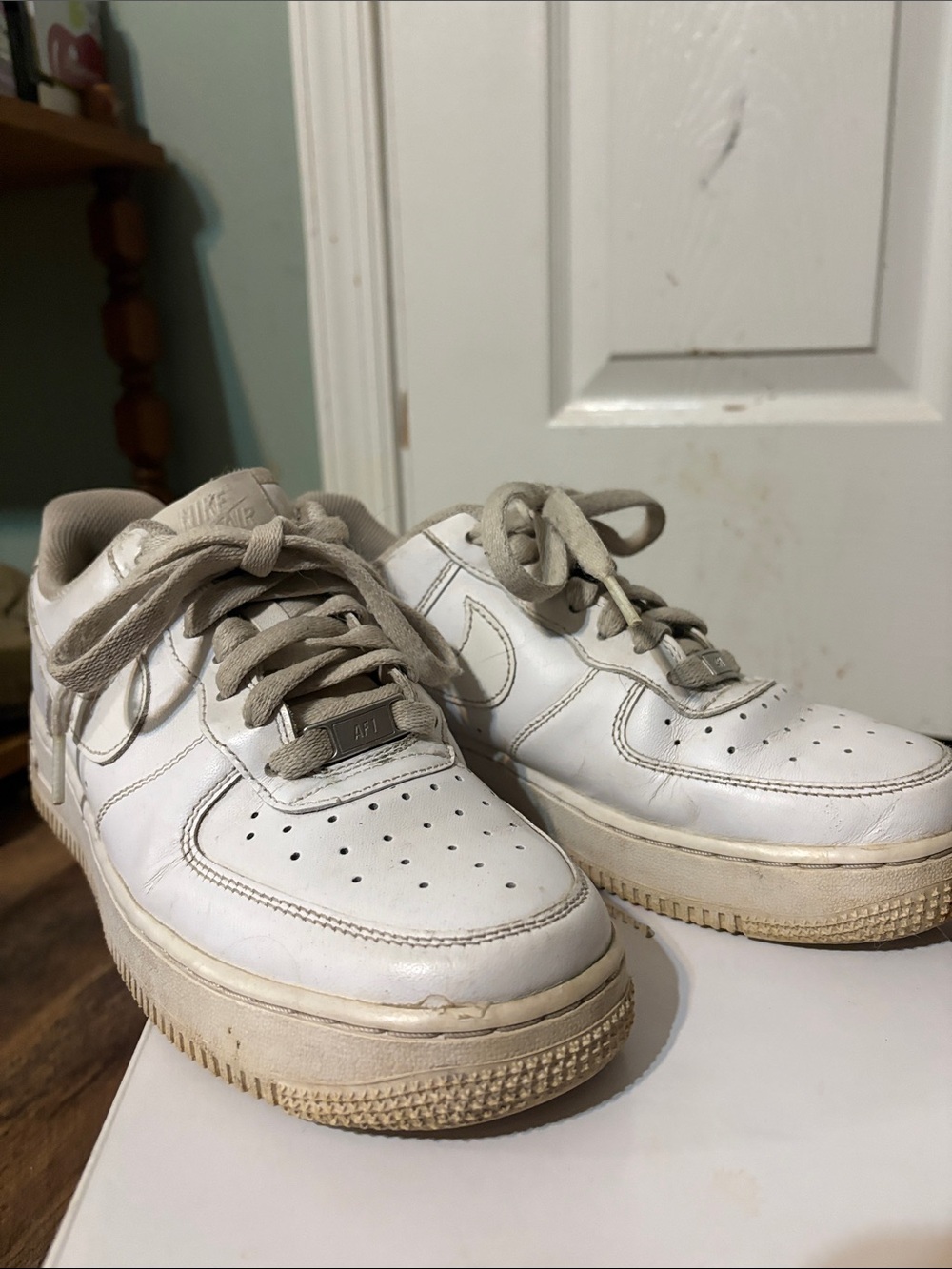 Nike White Leather Low-Top Sneakers with Taupe Accents